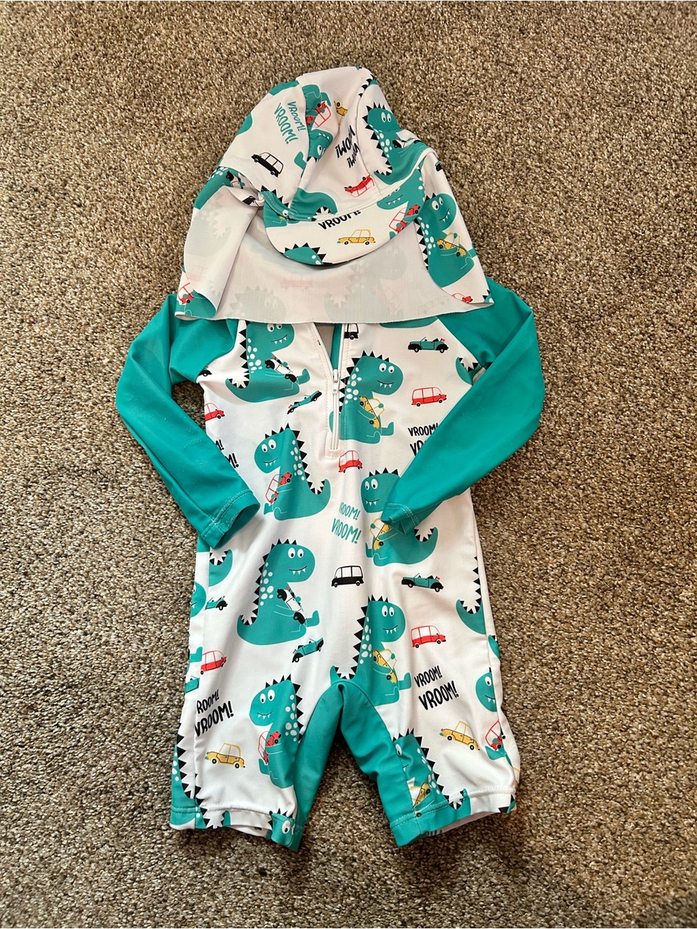 One piece swim suit boys 18/24 months with matching hat